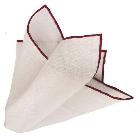 Printed Linen Pocket Square - White&Red