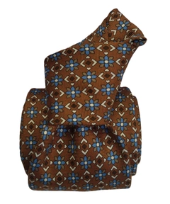 Printed Silk Tie - Brown with Blue Flowers