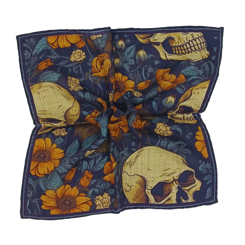 Wool Pocket Square - Skulls and Flowers