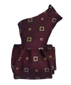 Printed Silk Tie - Burgundy with Light Brown Squares