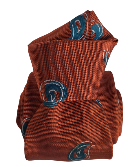 Printed Silk Tie - Orange with Navy Paisley