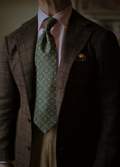 Silk Tie - Green with Orange