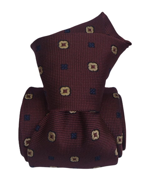 Printed Silk Tie - Burgundy with Light Brown Flowers