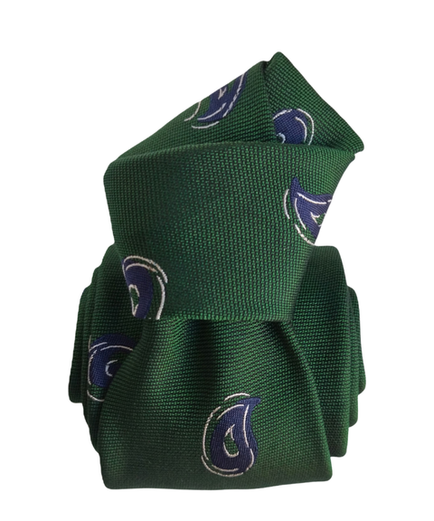 Printed Silk Tie - Blue with Green Paisley