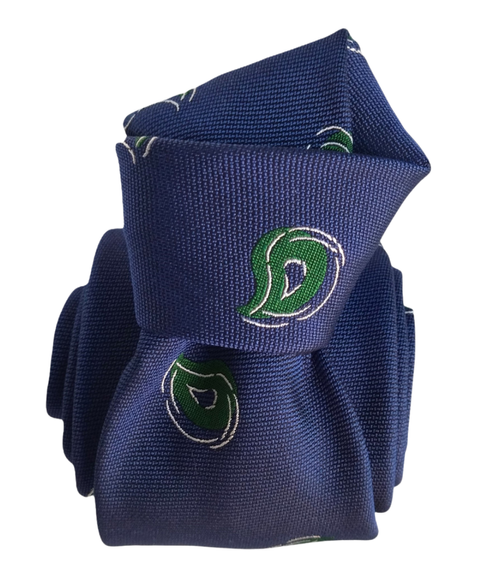 Printed Silk Tie - Blue with Green Paisley