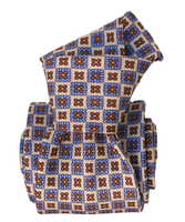 Printed Silk Tie - Coffee with Blue Squares