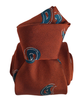 Printed Silk Tie - Orange with Navy Paisley