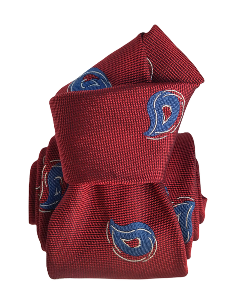 Printed Silk Tie - Red with Blue Paisley