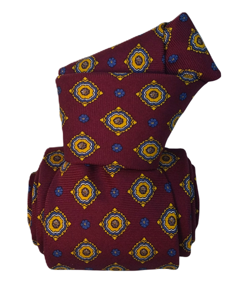 Printed Silk Tie - Burgundy Golden Ornaments