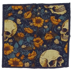 Wool Pocket Square - Skulls and Flowers