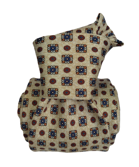 Printed Silk Tie - Milk Coffee with Flowers