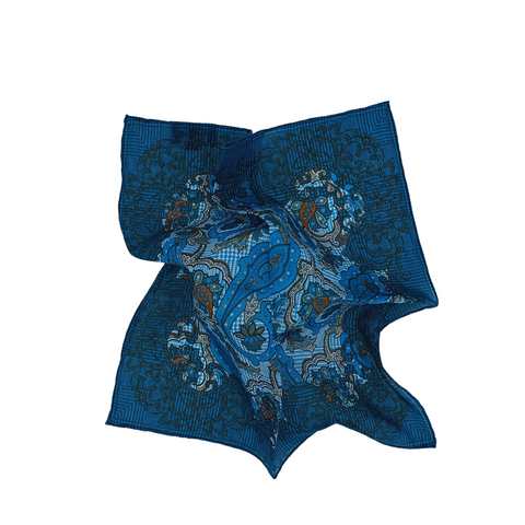 Natural Blend Pocket Square - Navy PoW Paisley