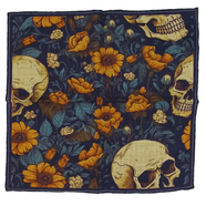 Wool Pocket Square - Skulls and Flowers