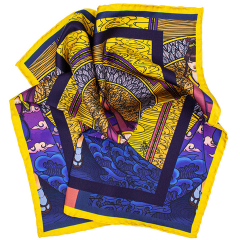 Geisha Silk Pocket Square - Yellow and Violet