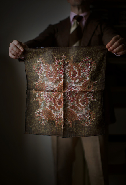 Natural Blend Pocket Square - Green PoW Paisley