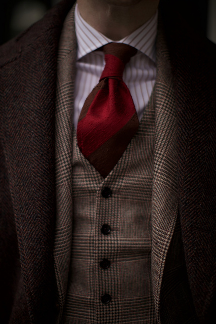 Shantung Tie - Block-Stripes Bordo&Brown