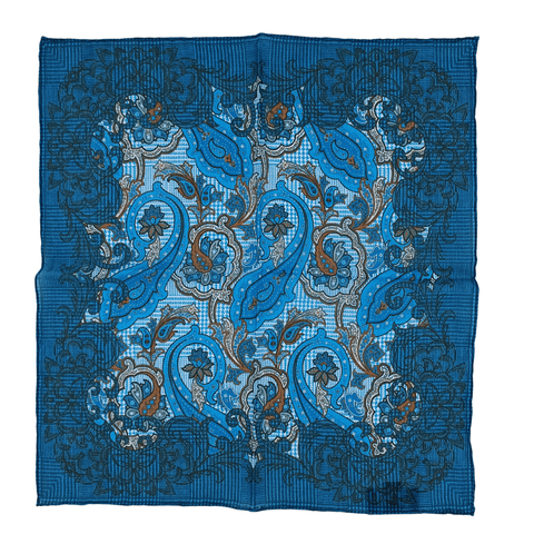 Natural Blend Pocket Square - Navy PoW Paisley