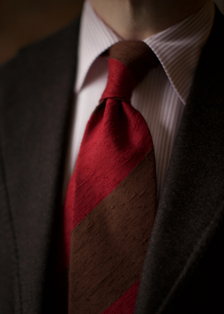 Shantung Tie - Block-Stripes Bordo&Brown