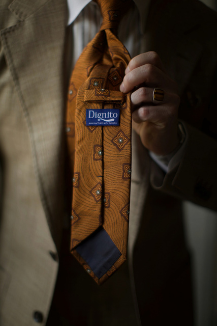 Jacquard Silk Tie - Hazlenut with Brown Flowers