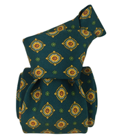 Printed Silk Tie - Green Golden Ornaments