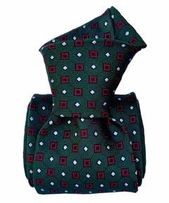 Klasyczny Krawat Jedwabny - Zielony w Czerwone Kwadraty